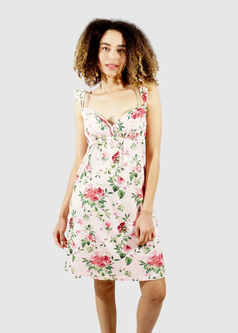 Γυναικείο νυχτικό all print floral ρυθμιζόμενη τιράντα. ΡΟΖ