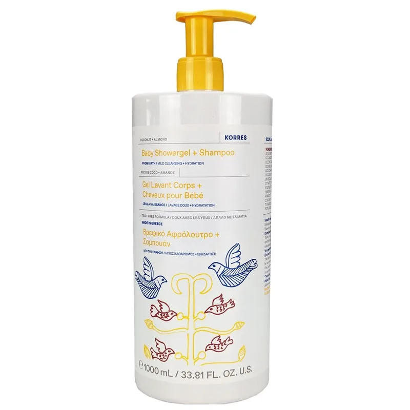 Korres Baby Showergel & Shampoo with Coconut & Almond Βρεφικό Αφρόλουτρο & Σαμπουάν για Ήπιο Καθαρισμό & Ενυδάτωση 1000ml