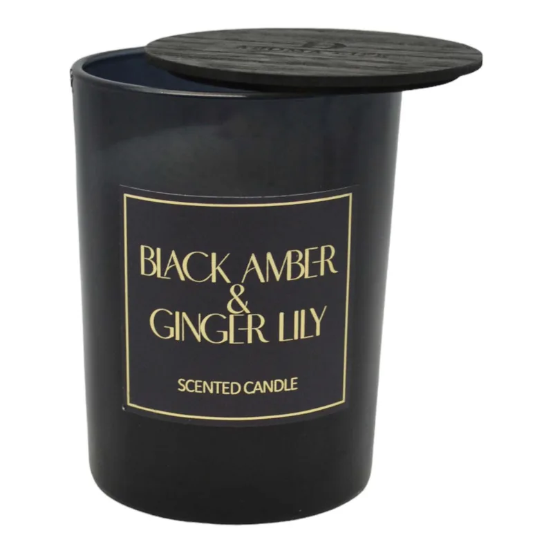 Αρωματικό Κερί Black Amber & Ginger Lily Σε Γυάλινο Δοχείο Με Καπάκι 8x8x10.5cm