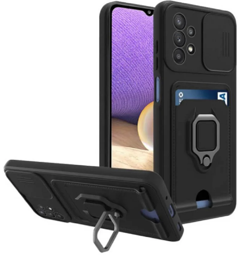 Bodycell Multifunction - Ανθεκτική Θήκη Samsung Galaxy A53 5G με Λουράκι Λαιμού / Κάλυμμα Κάμερας / Ring Holder / Υποδοχή Κάρτας - Black (5206015003875)