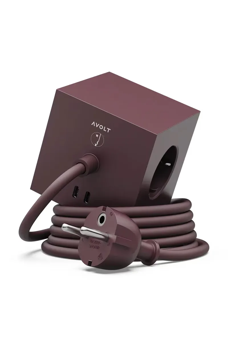 Extender Square 1 - USB-C με τρεις υποδοχές Schuko Type F και δύο θύρες USB-C 1,8Μ -Mulberry Red