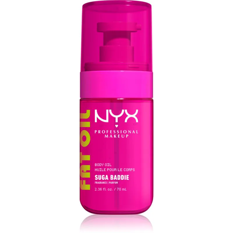 NYX Professional Makeup Fat Oil Body θρεπτικό λάδι σώματος προσθέτει ενυδάτωση και λάμψη με άρωμα Suga Baddie 70 ml
