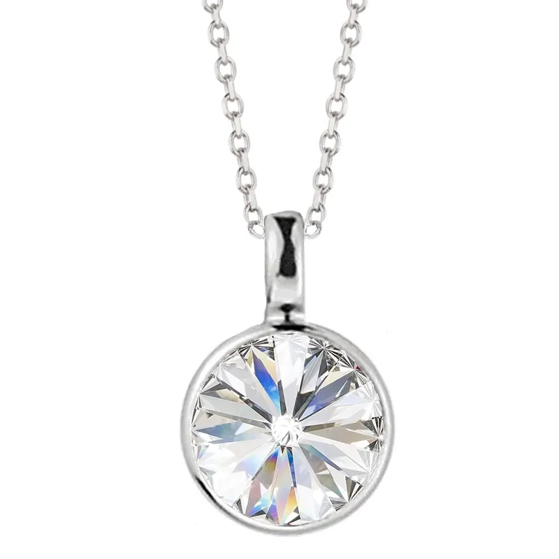 Jt Χειροποίητο ασημένιο κολιέ αυθεντικό Swarovski 12mm Άσπρο