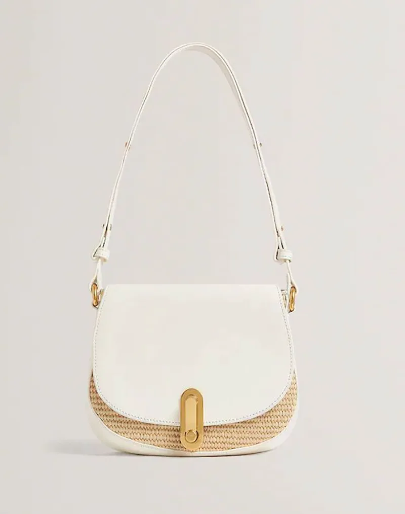 TED BAKER KKAIA Twist Lock Detail Raffia Trim Shoulder B 284033-IVORY Ivory