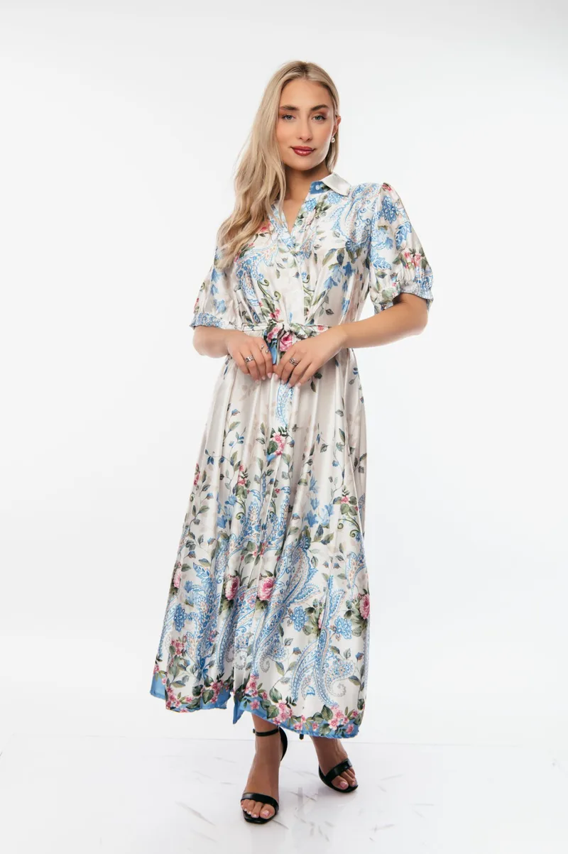 ΦΟΡΕΜΑ FLORAL ΜΕ ΖΩΝΗ Σιέλ