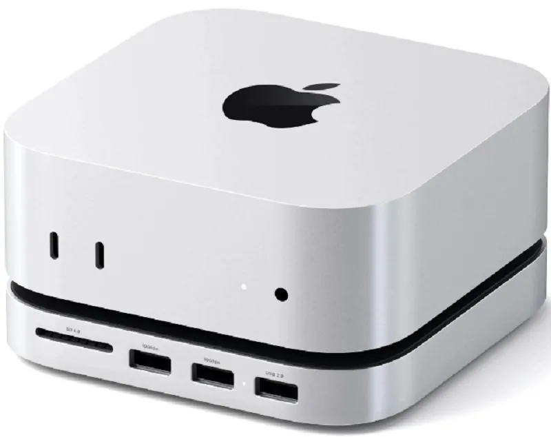 Βάση Hub Satechi Stand & Hub Αλουμινίου για Mac Mini M4 2024 / Mac Mini M4 Pro 2024 με 1 x Θήκη για M.2 NVMe SSD Εξωτερικό Σκληρό Δίσκο & Θύρες 3 x USB-A / 1 x SD UHS-II - Silver (ST-GNMMES)