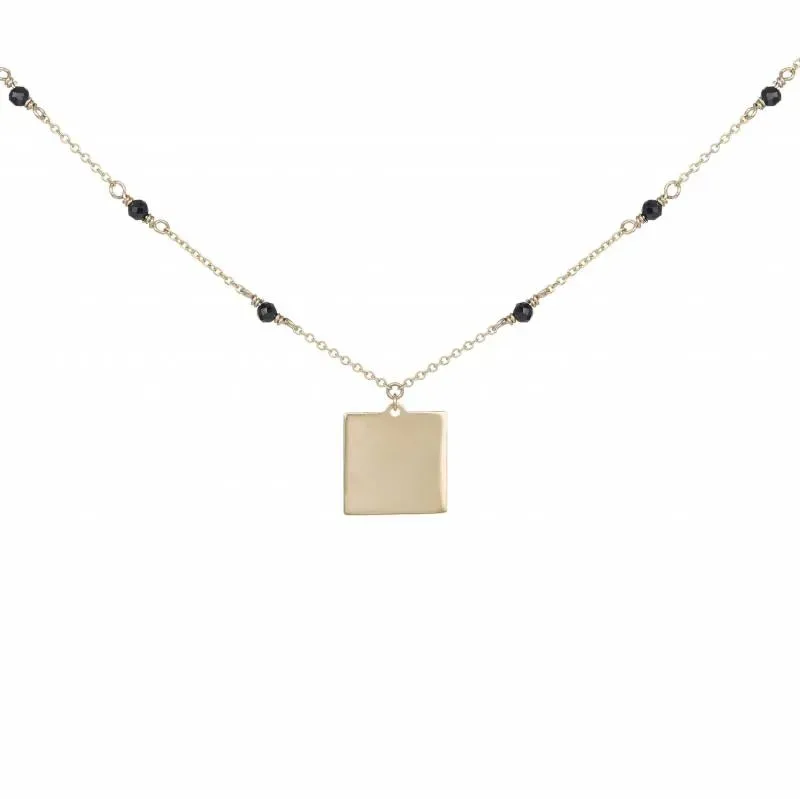 Χρυσό κολιέ πλακέτα με Black Spinel K9 047885 047885 Χρυσός 9 Καράτια