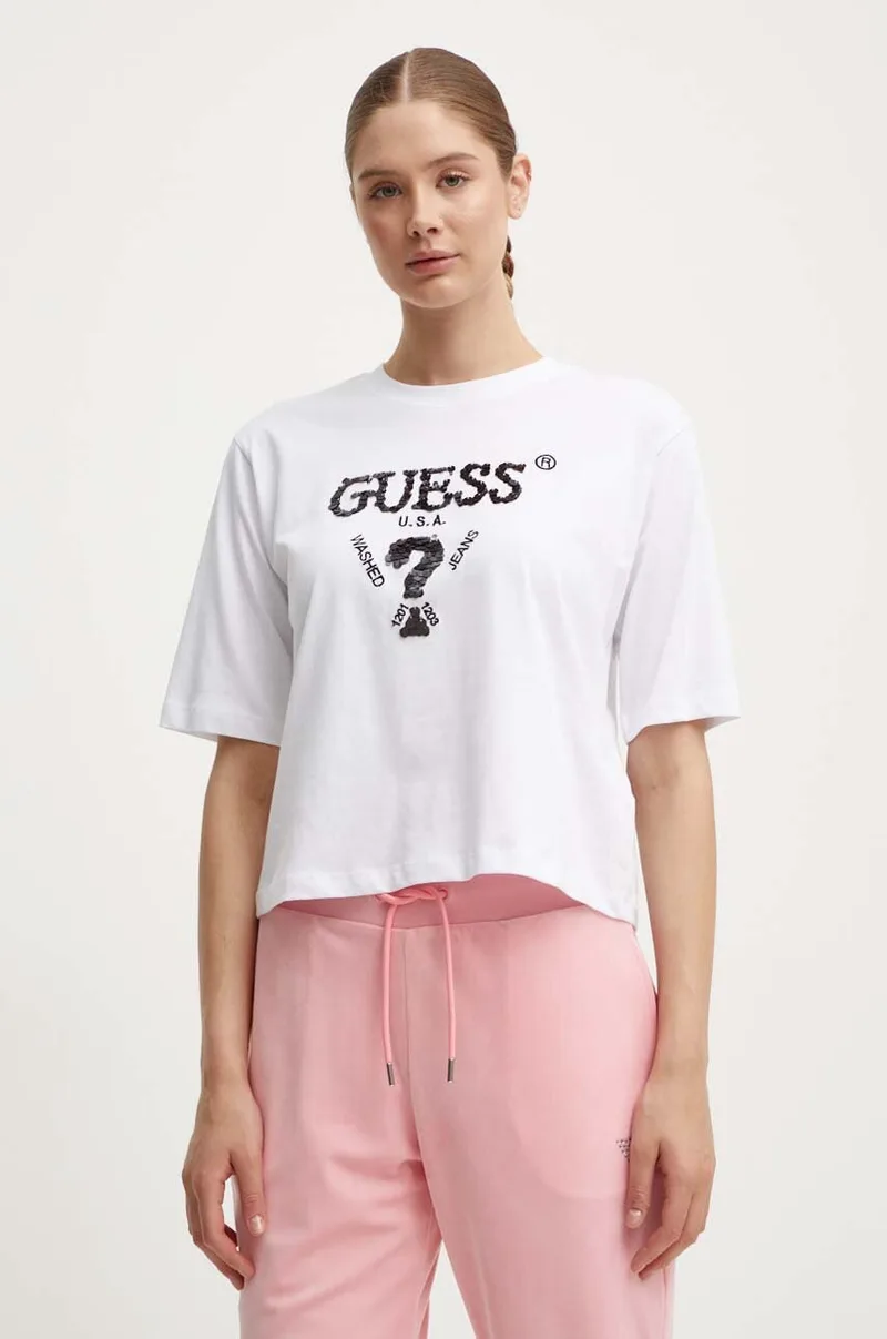 Βαμβακερό μπλουζάκι Guess AURLIE