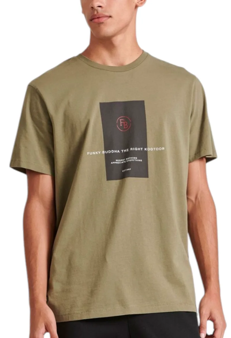 Μπλούζα Κοντομάνικη Funky Buddha With Frame Print On The Chest FBM010-015-04-CEMENT Ανδρικό