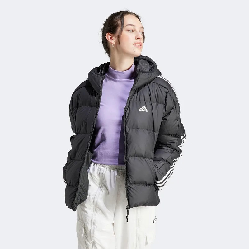 ADIDAS ESSENTIALS 3-STRIPES MID DOWN HOODED JACKET ΜΑΥΡΟ