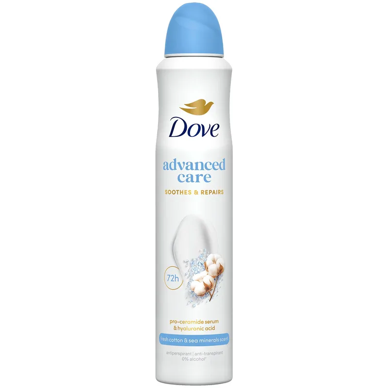 Dove Advanced Care 72h Soothes & Repairs Fresh Cotton & Sea Minerals Scent Αποσμητικό 72ωρης Αντιιδρωτικής Προστασίας με Άρωμα Φρέσκο Βαμβάκι 150ml