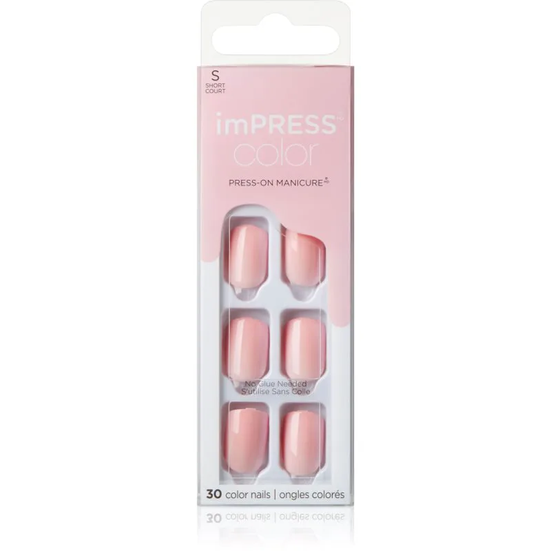KISS imPRESS Color Short Ψεύτικα νύχια αυτοκόλλητα Pick Me Ροζ 30 τμχ