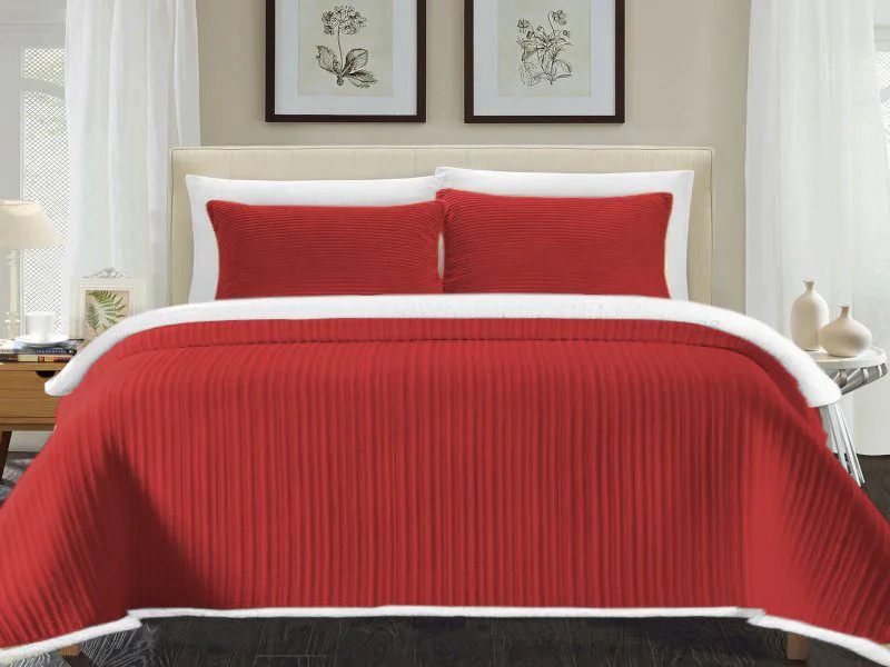 Κουβέρτα Μονή Super Soft Sherpa Stripes Γαρύφαλλο 160x220 - Κόκκινο