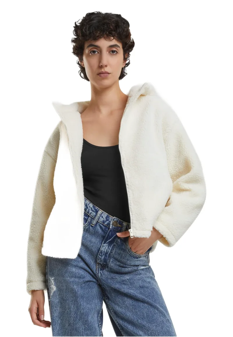 Ladies Short Hooded Sherpa Jacket Urban Classics TB7072-02903 Whitesand