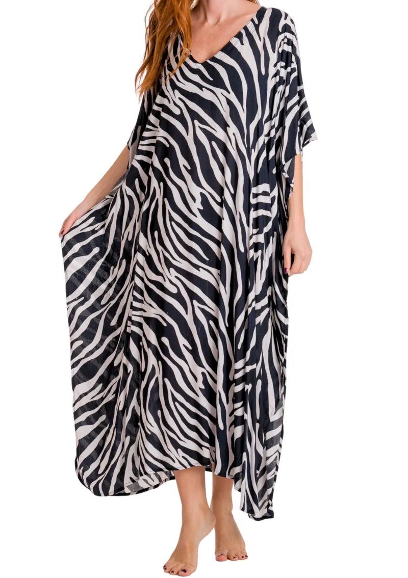 Maxi Καφτάνι με Zebra Τύπωμα - Ζεβρέ
