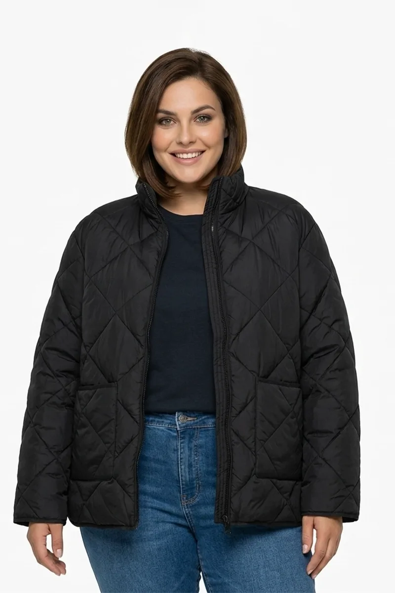 Μπουφάν ελαφρύ plus size καπιτονέ σε μαύρο χρώμα