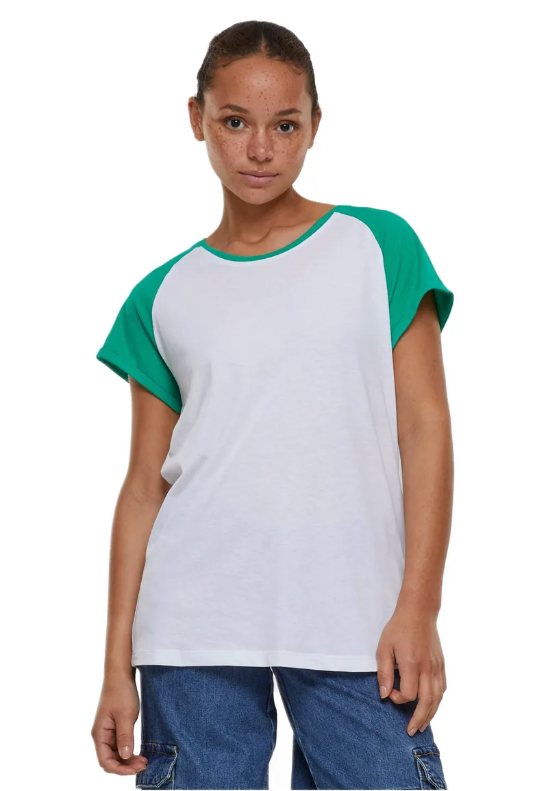 Ladies Contrast Raglan Tee Urban Classics TB1913-12891 White/Ferngreen