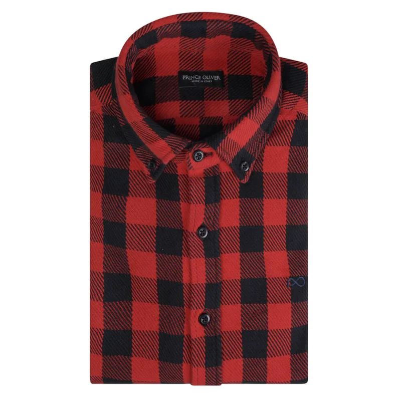Custom Fit Plaid Πουκάμισο Κόκκινο (Modern Fit) New Arrival
