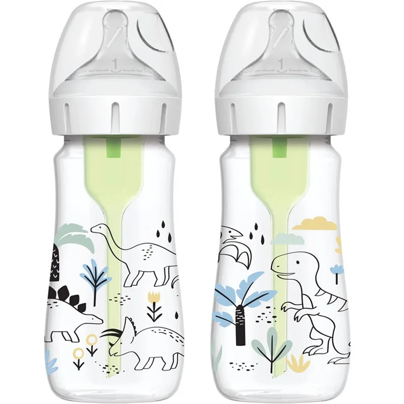 Dr. Brown’s Μπιμπερό Πλαστικό Options+ Anti-colic με Φαρδύ Λαιμό Dinosaurs 0m+, 2x270ml Κωδ WB92026