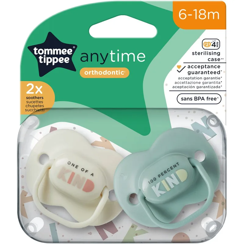 Tommee Tippee Anytime Orthodontic Silicone Soother 6-18m Ορθοδοντική Πιπίλα Σιλικόνης που δεν Εμποδίζει την Σωστή Ανάπτυξη των Δοντιών 2 Τεμάχια - Λαχανί / Πράσινο