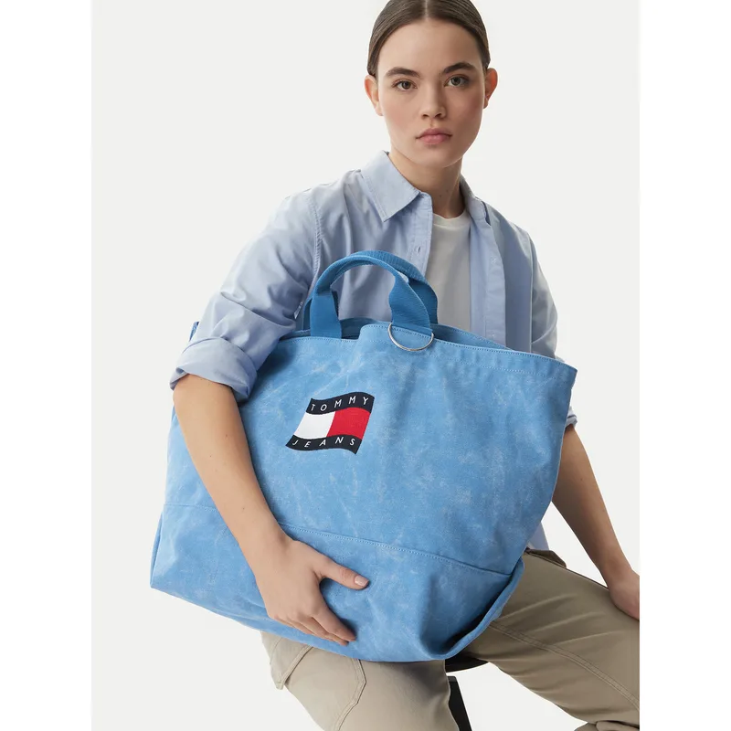 Τσάντα Tommy Hilfiger Wavy Flag Canvas Tote Bag AW0AW18466 Μπλε