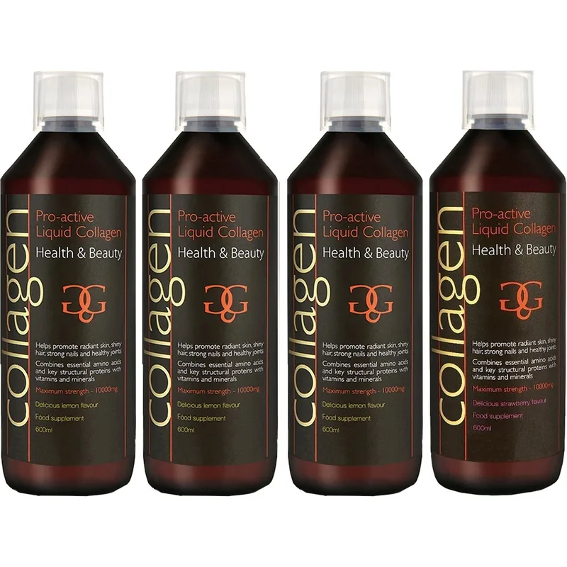 Σετ Collagen ProActive Πόσιμο Κολλαγόνο Συμπλήρωμα Διατροφής με Κολλαγόνο για το Δέρμα, Μαλλιά & Νύχια 2400ml (4x600ml) - 3 Λεμόνι + 1 Φράουλα