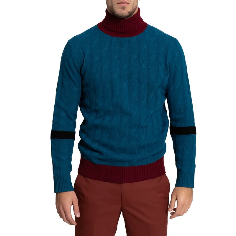 OBVIOUS Ανδρικό Μπλε Block-Panel Knitted Jumper