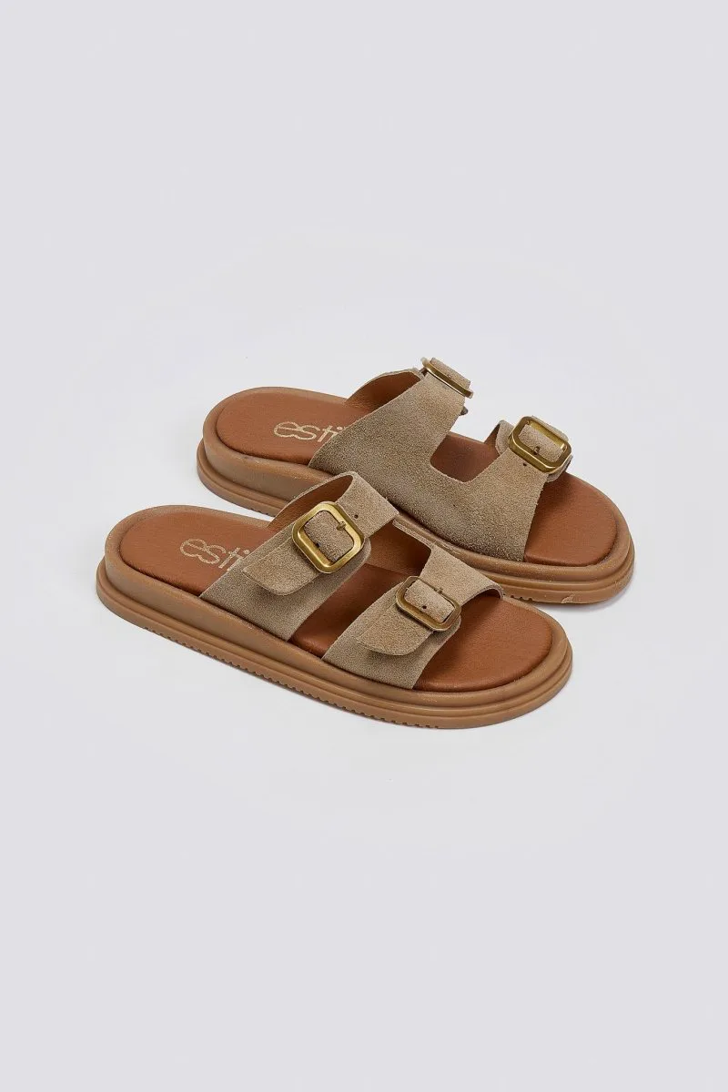 Estil Suede Buckle Flatform Sandals - 1809NK (καστόρι) - Taupe