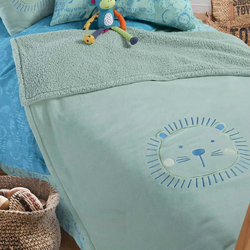 Κουβέρτα Fleece Κούνιας Με Γουνάκι (130x180) Nef-Nef Homeware Junior Jungle Combo