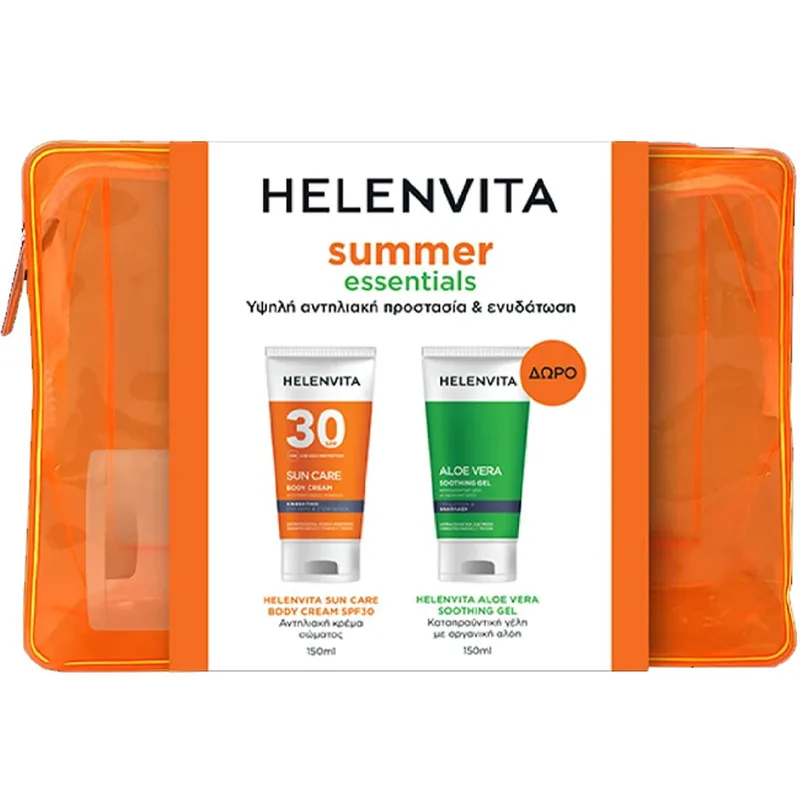 Helenvita Promo Sun Care Spf30 Body Cream 150ml & Δώρο Aloe Vera Soothing Gel 150ml & Νεσεσέρ 1 Τεμάχιο,Αντηλιακή Κρέμα Σώματος Υψηλής Προστασίας & Καταπραϋντική Γέλη με Αλόη για Άμεση Ενυδάτωση