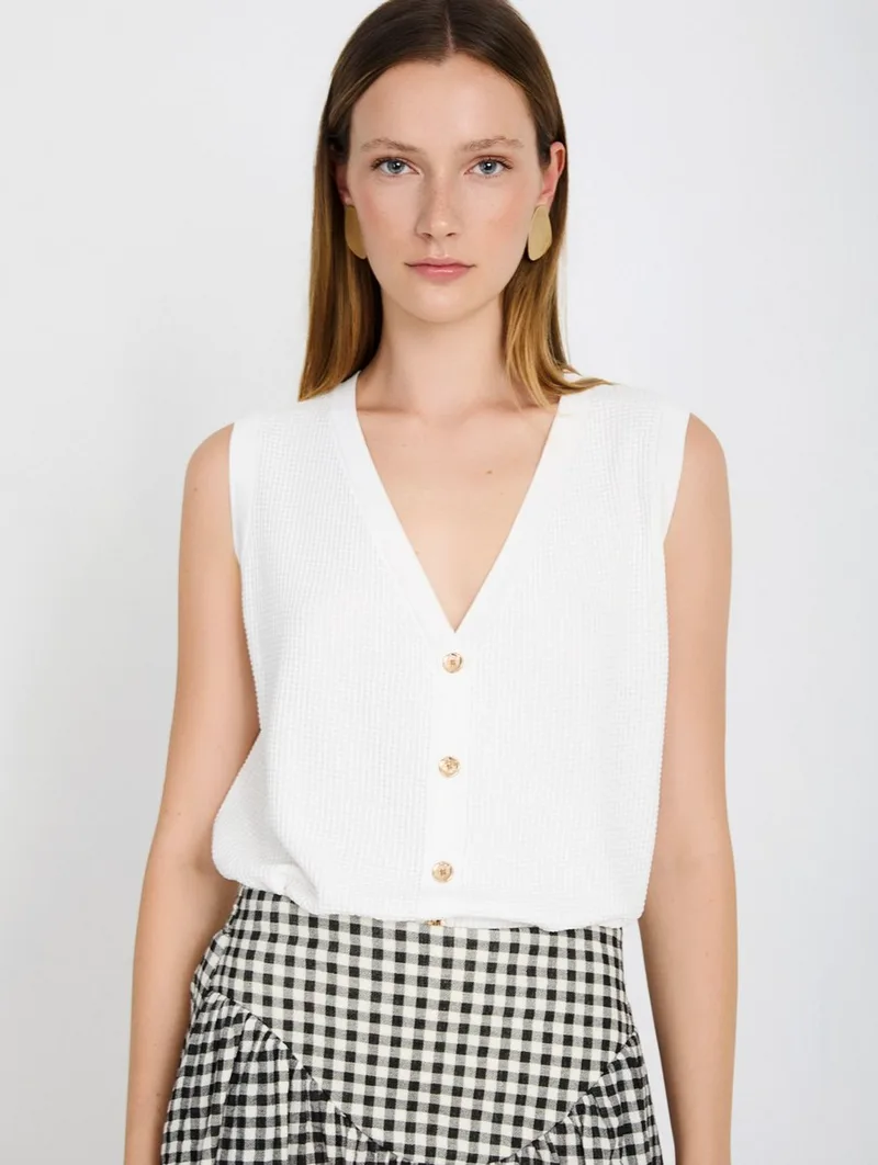 Skatie Γυναικείο Γιλέκο Πλεκτό Regular Fit Με Textured Πλέξη Και Minimal Σχεδιασμό