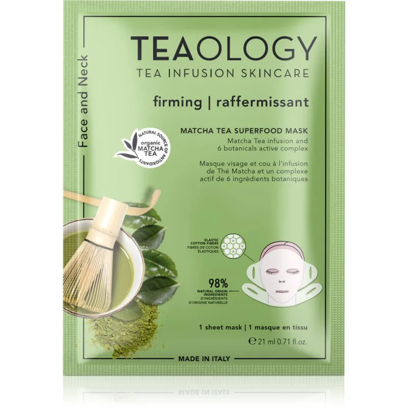 Teaology Matcha Tea Superfood Mask υφασμάτινη μάσκα προσώπου για σύσφιξη των περιγραμμάτων με matcha 1 τμχ