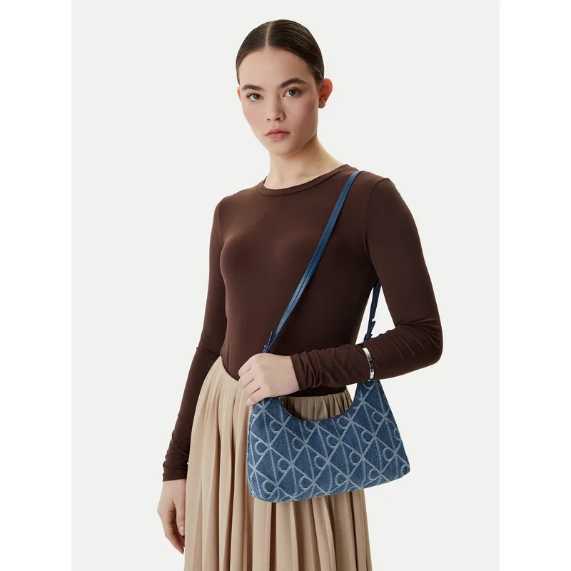 Τσάντα Calvin Klein Emblem Aop Denim Shoulder Bag LV04F3431G Μπλε