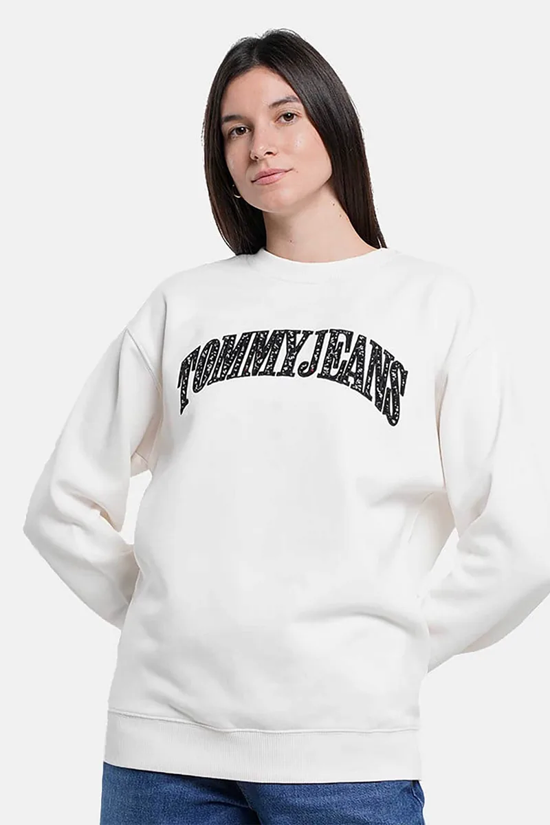 Tommy Jeans γυναικεία μπλούζα φούτερ με κεντημένο floral λογότυπο Relaxed Fit - DW0DW20172 Λευκό