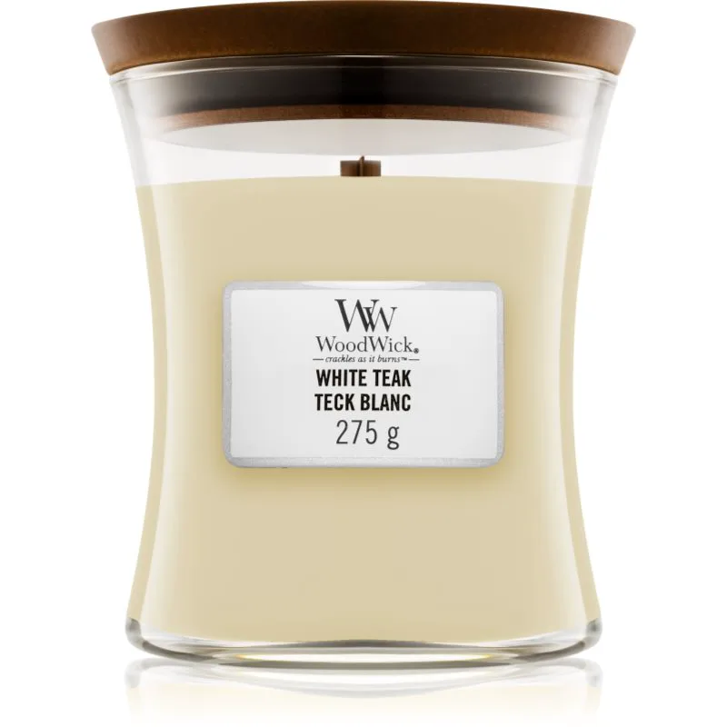 Woodwick White Teak αρωματικό κερί με ξύλινο φιτίλι 275 γρ