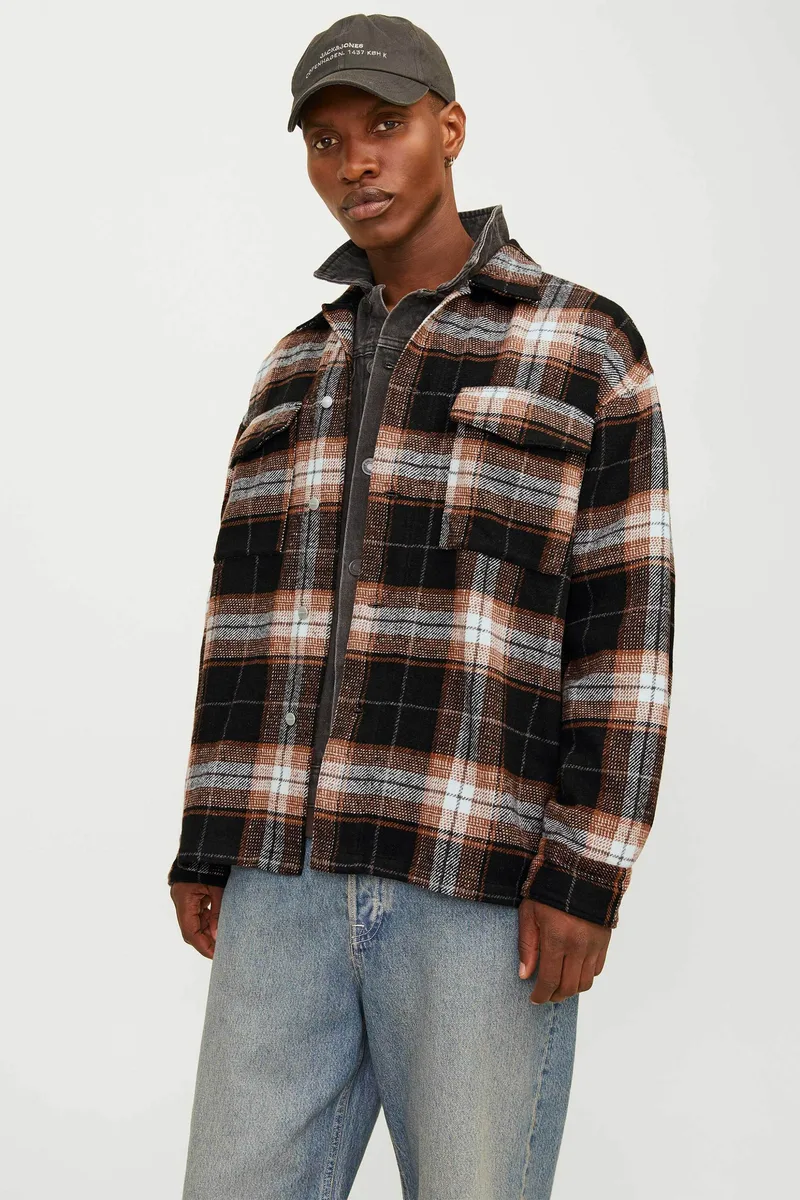 JACK & JONES ανδρικό overshirt με καρό σχέδιο - 12260658 Καφέ