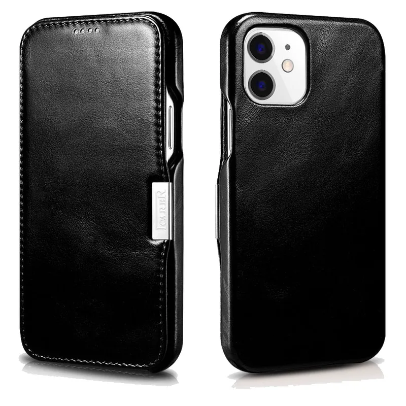 iCarer Vintage Series Side-Open Δερμάτινη Θήκη Apple iPhone 12 mini - Black (RIX1209-BK)