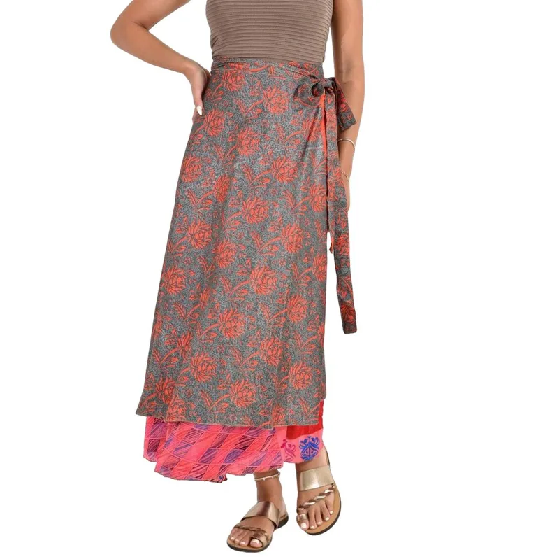 Μακριά Φούστα Boho με Εμπριμέ Σχέδια Γκρι 26924