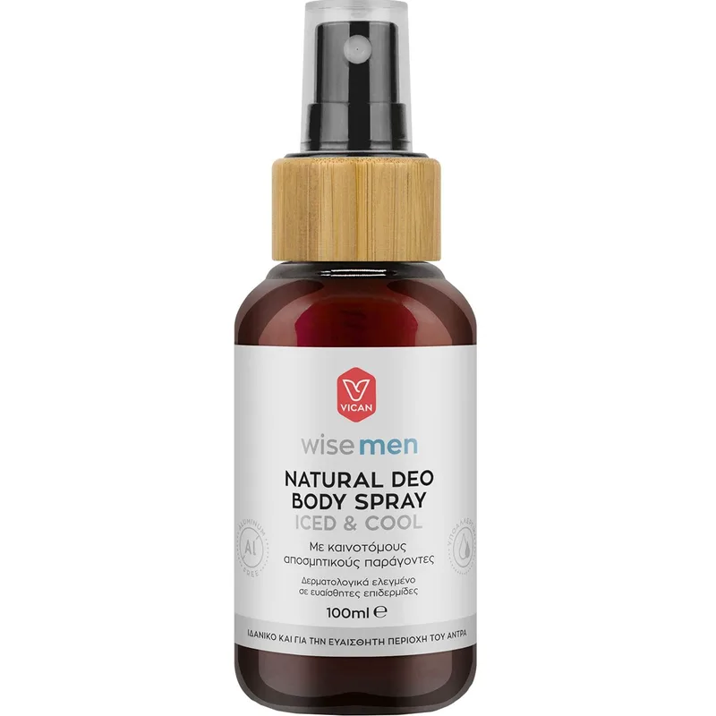 Vican Wise Men Iced & Cool Natural Deo Body Spray Αποσμητικό Spray για το Σώμα & την Ευαίσθητη Περιοχή του Άντρα που Χαρίζει Αίσθηση Φρεσκάδας & Αναζωογόνησης που Διαρκεί 100ml