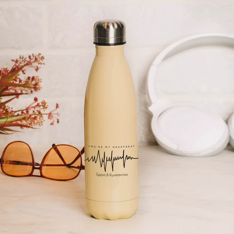 You Are My HeartBeat - Μπουκάλι Θερμός 500ml - Κίτρινο