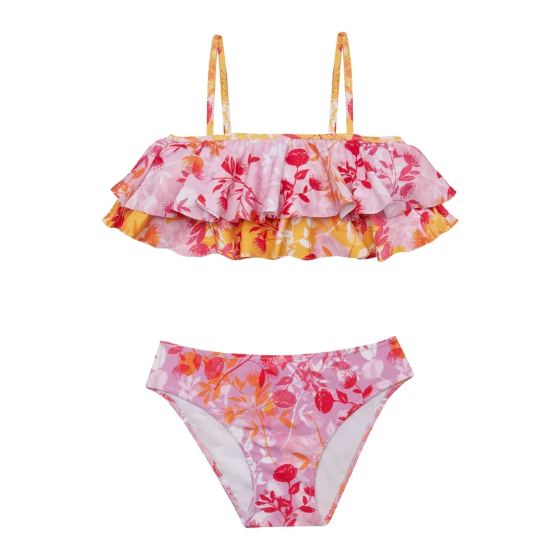 GIRL'S DOUBLE RUFFLED BIKINI BOTANICAL MIX