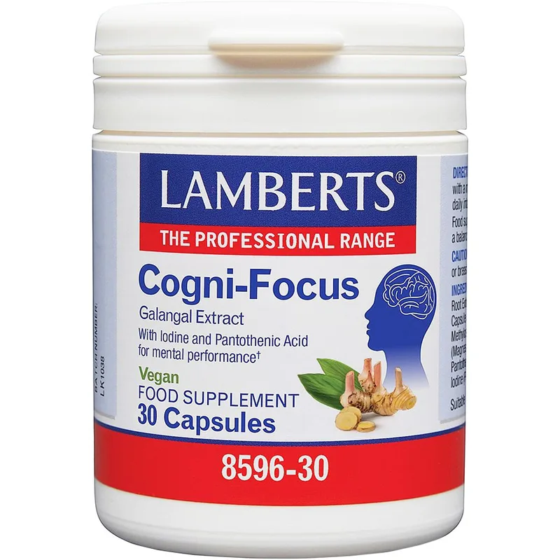 Lamberts Cogni-Focus Συμπλήρωμα Διατροφής Εκχυλίσματος Γκαλάνγκαλ, Βιταμίνης Β5 & Ιωδίου Κατά της Πνευματικής Κόπωσης, Ενίσχυση της Σκέψης & Καλή Λειτουργία του Νευρικού Συστήματος 30caps