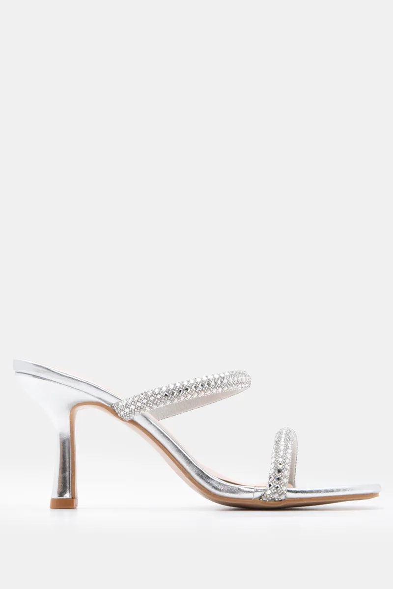 LUIGI DESIGN - Mules με Λουράκια από Strass - Ασημί