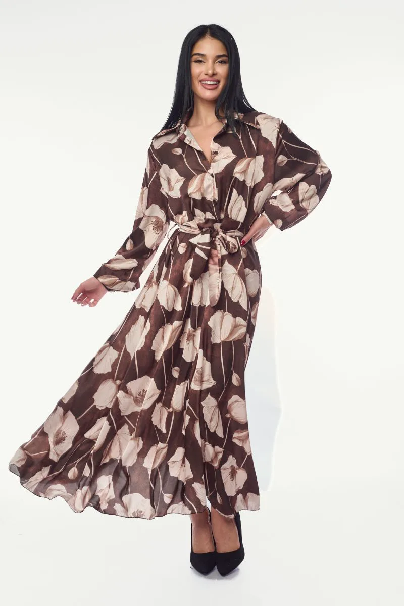 ΦΟΡΕΜΑ FLORAL MAXI ΚΑΦΕ Καφέ