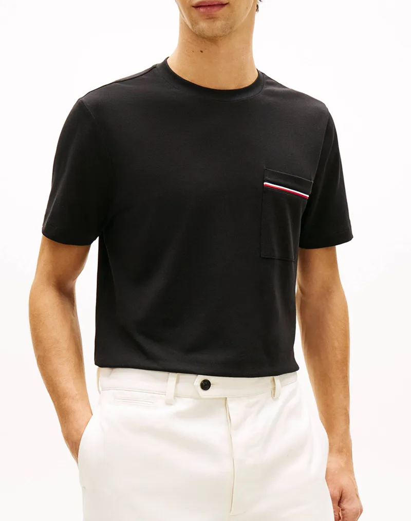 TOMMY HILFIGER GLOBAL STRIPE PIQUE POCKET TEE MW0MW42397-BDS Black