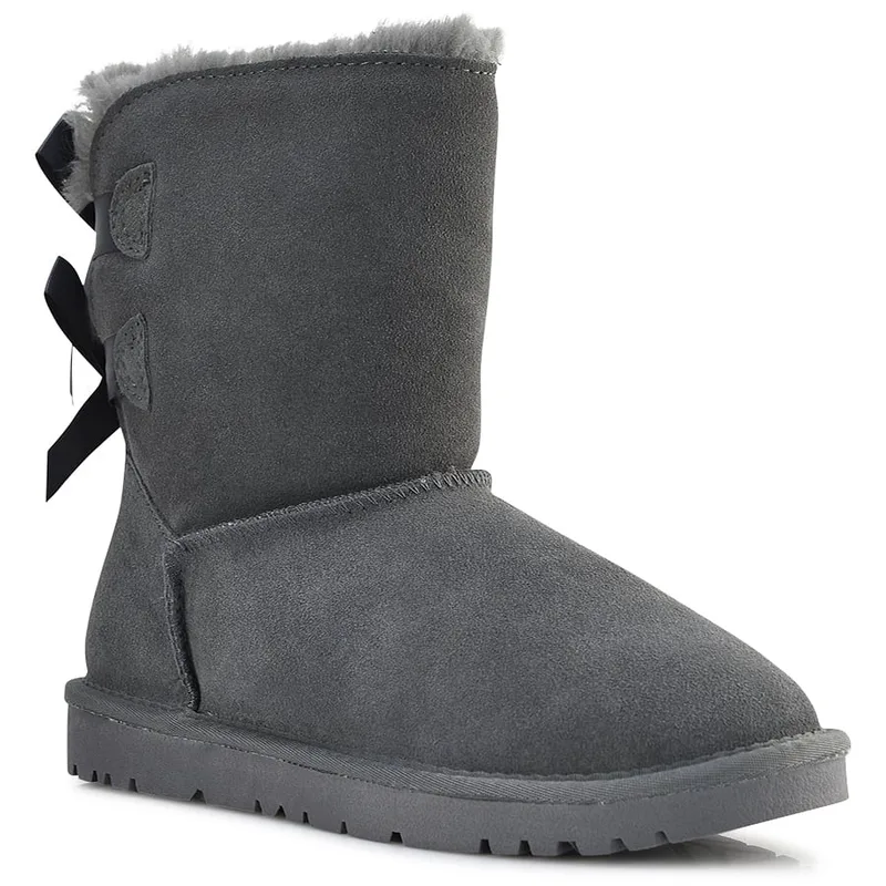 Γκρι δερμάτινο Australian Boot με κορδέλα Kelara K21215