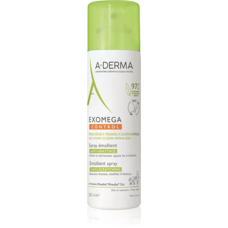 A-Derma Exomega Control Emollient Spray ενυδατική κρέμα για ενίσχυση του προστατευτικού φραγμού της ευαίσθητης και ατοπικής επιδερμίδας σε σπρέι 200 m