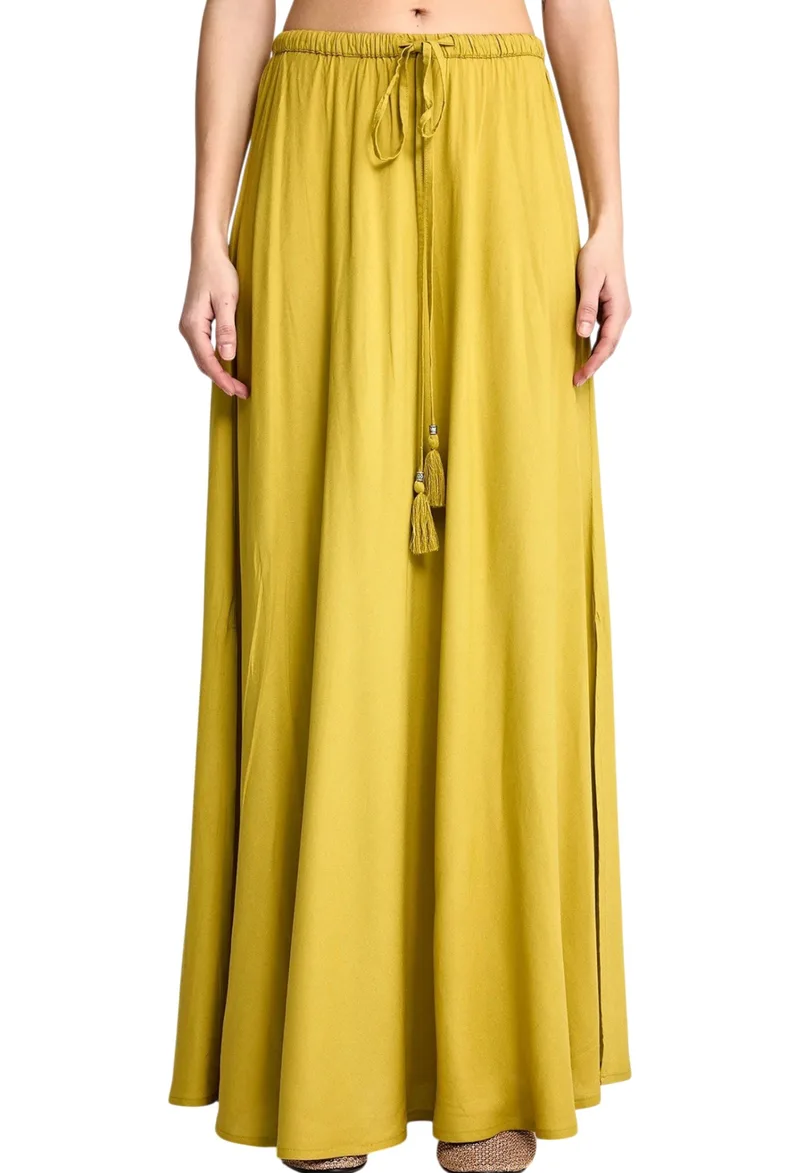 Φούστα Funky Buddha Μάξι Με Λάστιχο Στη Μέση FBL013-100-14-LEMONGRASS Γυναικείο