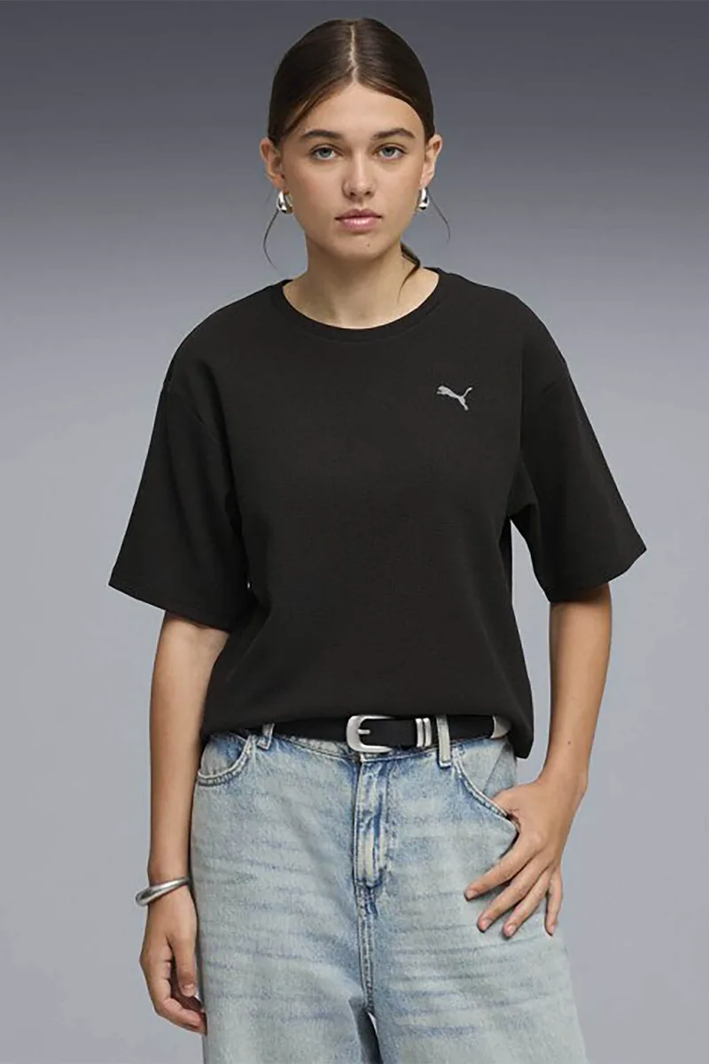 Puma γυναικείο T-shirt με λογότυπο Relaxed Fit "Ess Elevated" - 691813 Μαύρο