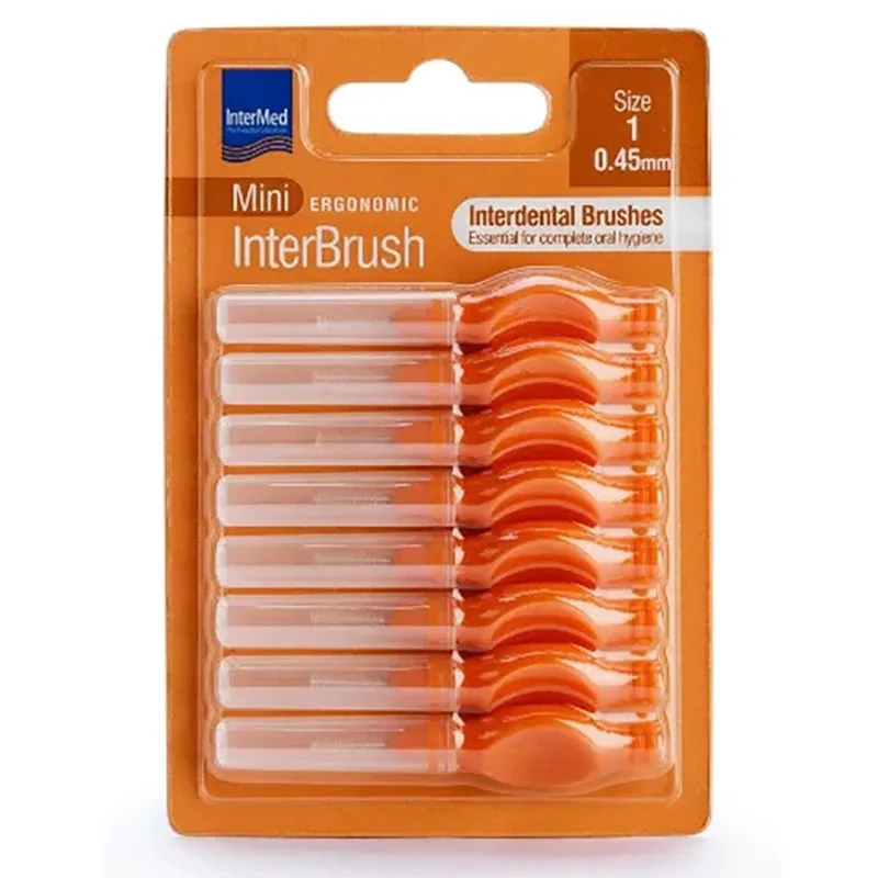 Intermed Ergonomic InterBrush Mini Μεσοδόντια Βουρτσάκια με Λαβή Πορτοκαλί 8 Τεμάχια Size 1 - 0.45mm